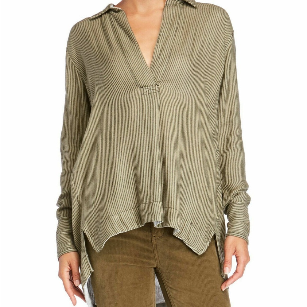 Free People On The Road Green Striped Tee